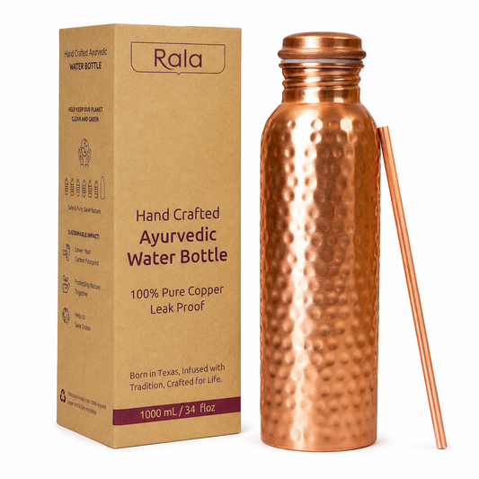 Premium Pure Copper Water Bottle for Drinking – Extra Large 34 Oz Wide Mouth, Hammered Ayurvedic Copper Water Bottle with Straw – Handcrafted Leak-Proof Vessel, Reusable & BPA-Free